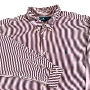 Ralph Lauren Men's XXL Classic Purple/White Stripe Long Sleeve Button Down Shirt